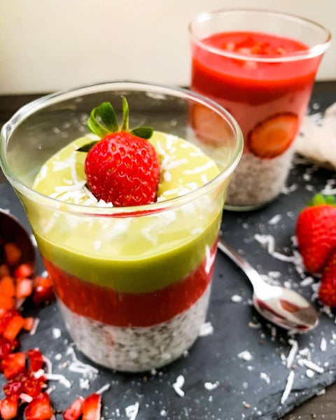 M/E Chia Pudding - Two Ways (MATCHA + ROSE GLOW)🍃🥥🍓